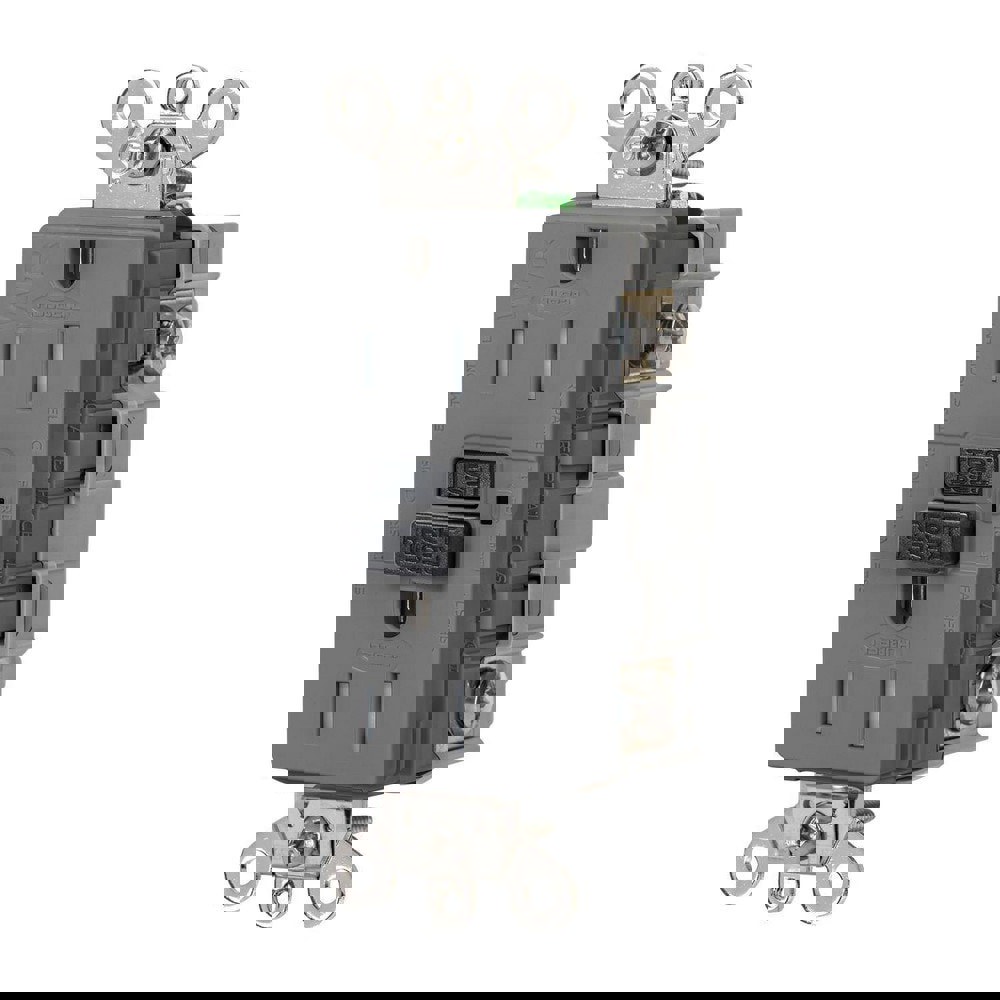 GFCI Receptacles; Grade: Industrial ; Receptacle Type: Duplex ; NEMA Configuration: 5-15R ; Amperage: 15 ; Reset Type: Manual ; Wiring Method: Back; Side